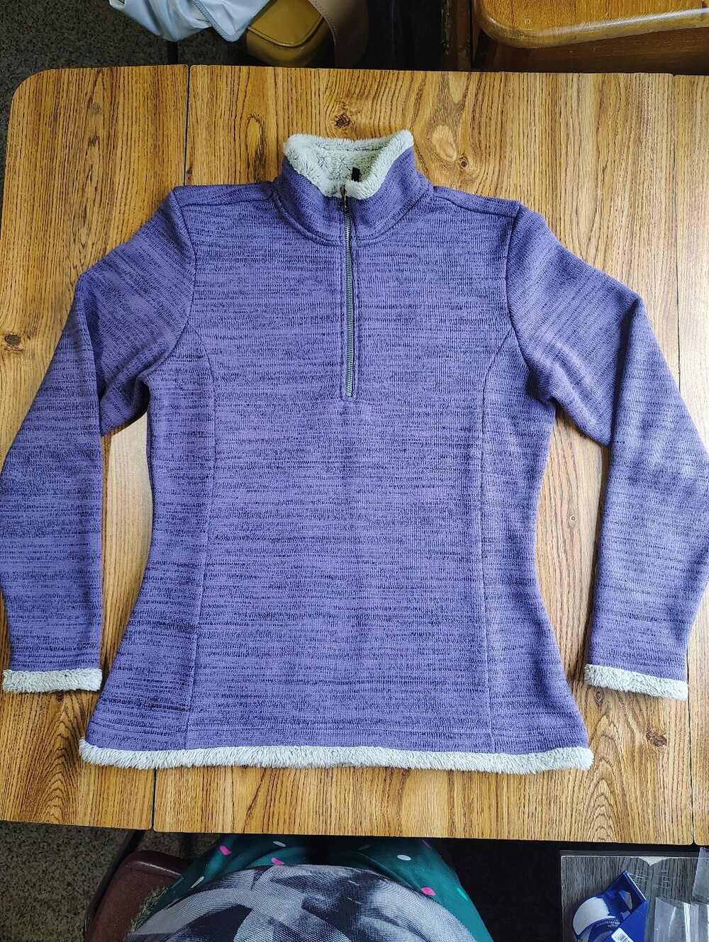 Kuhl Alska ¼ Zip Women's Purple Sherpa-Trim Half Pullover Jacket Fleece sz L.